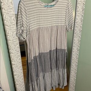 ODDY Striped Gray and Cream Mini Dress